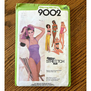 UNCUT Vintage 1970s Simplicity 9002 Sewing Pattern XXS-XS Swimsuit Bikini Skirt